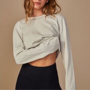 TAN + LINES by Sivan Cropped Long Sleeve Hollywood Tee in Bone